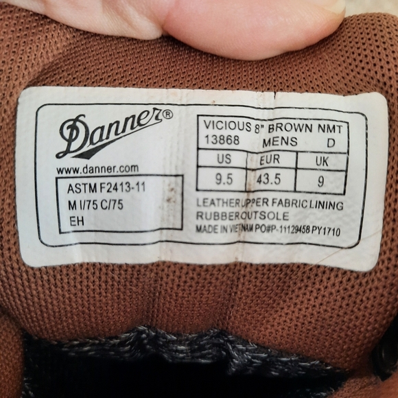 Danner Vicious 8" Brown Composite Toe NMT Leather Work Boot 13868 Size 9.5 - Picture 15 of 16